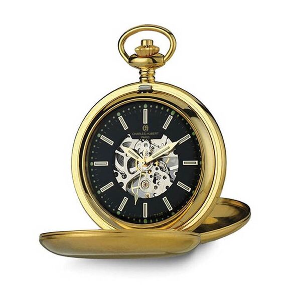 Charles Hubert Stnlss Stl IP-plated Dbl Cover Tritium Pocket Watch